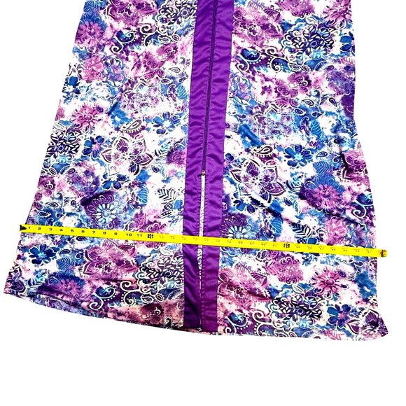VTG Purple Floral Silky Long-Sleeve Robe Loungewear Zipper Pockets Size L Womens - Picture 12 of 14